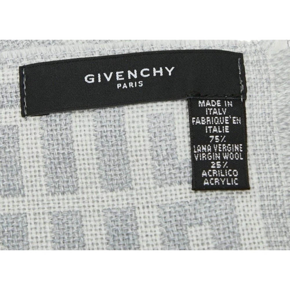 Givenchy Scarf Light Grey White Monogram Virgin Wool Blend Fringe Made in Italy - Picture 4 of 5